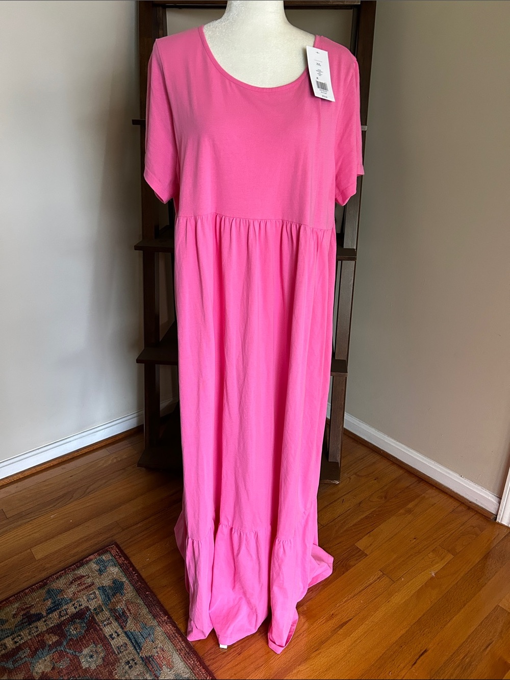 crown & ivy Hot Pink Short Sleeve Maxi with Ruffle Hem
